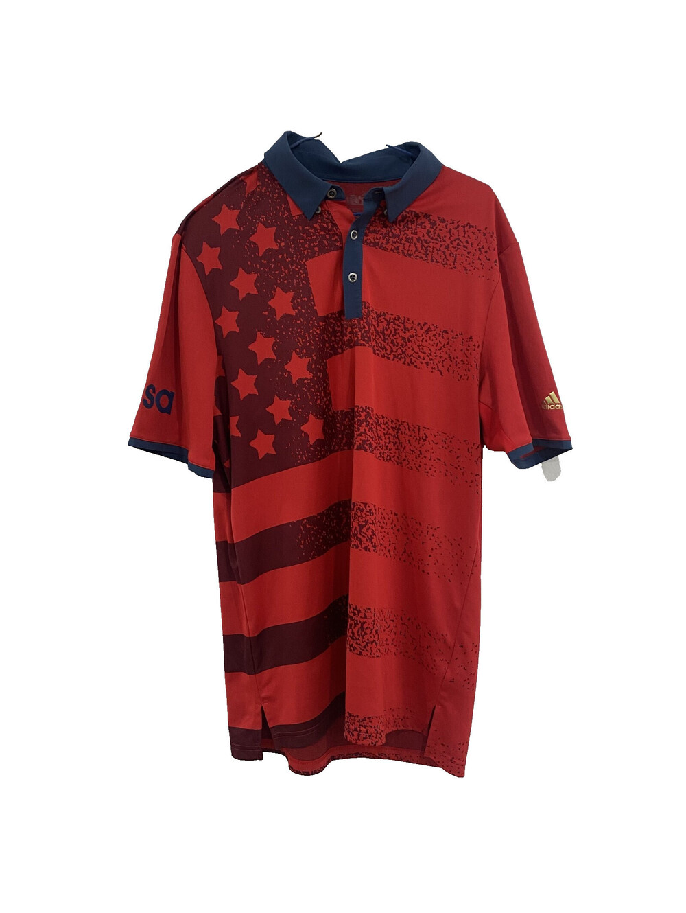 Adidas USA Golf Polo Shirt Mens Size M Red American Flag Stars Performance Rugby